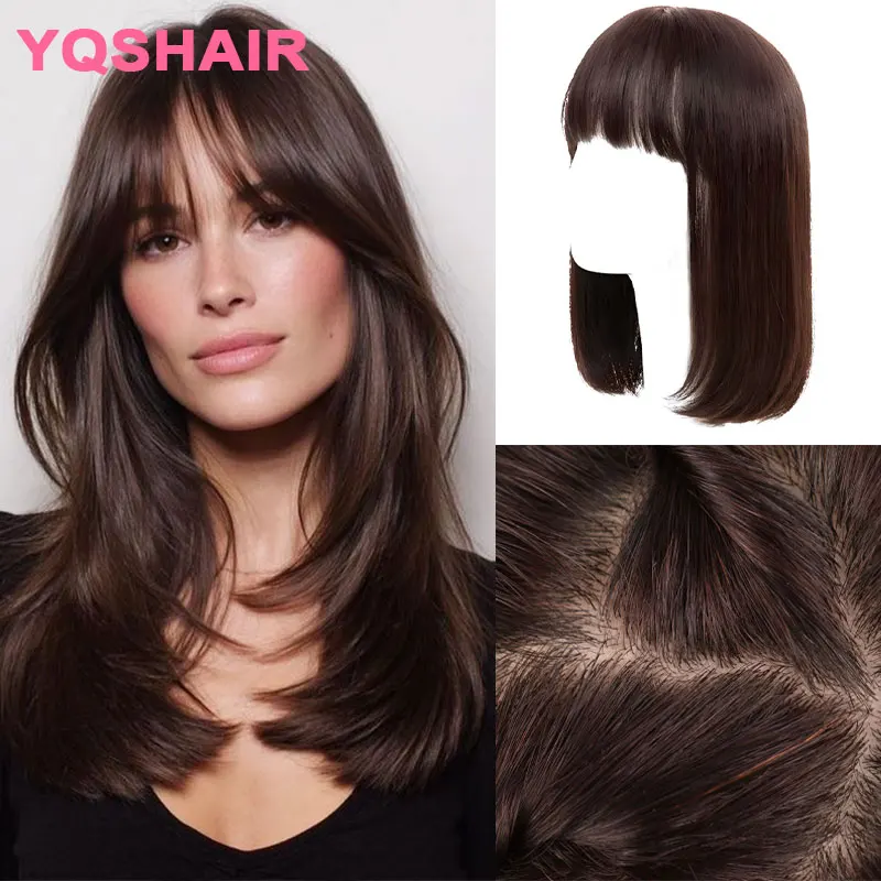 6x6인치 실크 베이스 앞머리 있는 가발, 바로 착용 가능한 유럽산 천연 버진 헤어 가발, 실크 탑과 PU 프론트 레이어드 헤어, 여성용