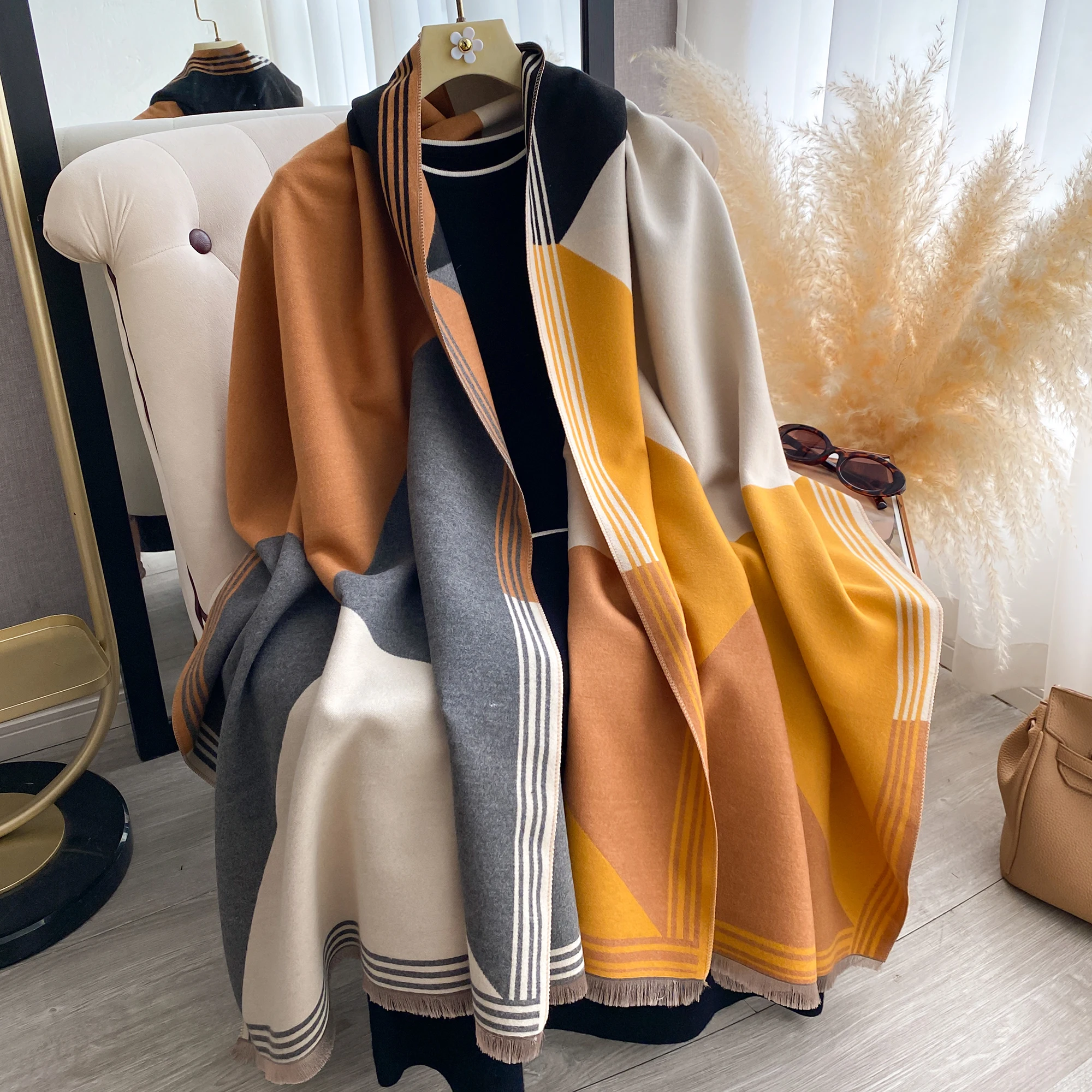 2025 Luxury Winter Cashmere Scarf Women New Design Warm Pashmina Blanket Poncho Scarves Female Print Shawl Thick Foulard Bufanda