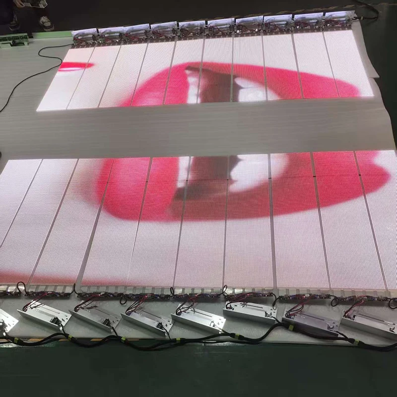 Flexible Transparent LED Display P6 P8 P10, Soft Curtain LED Screen, Foldable Transparent LED Video Window, High Transmittance 3
