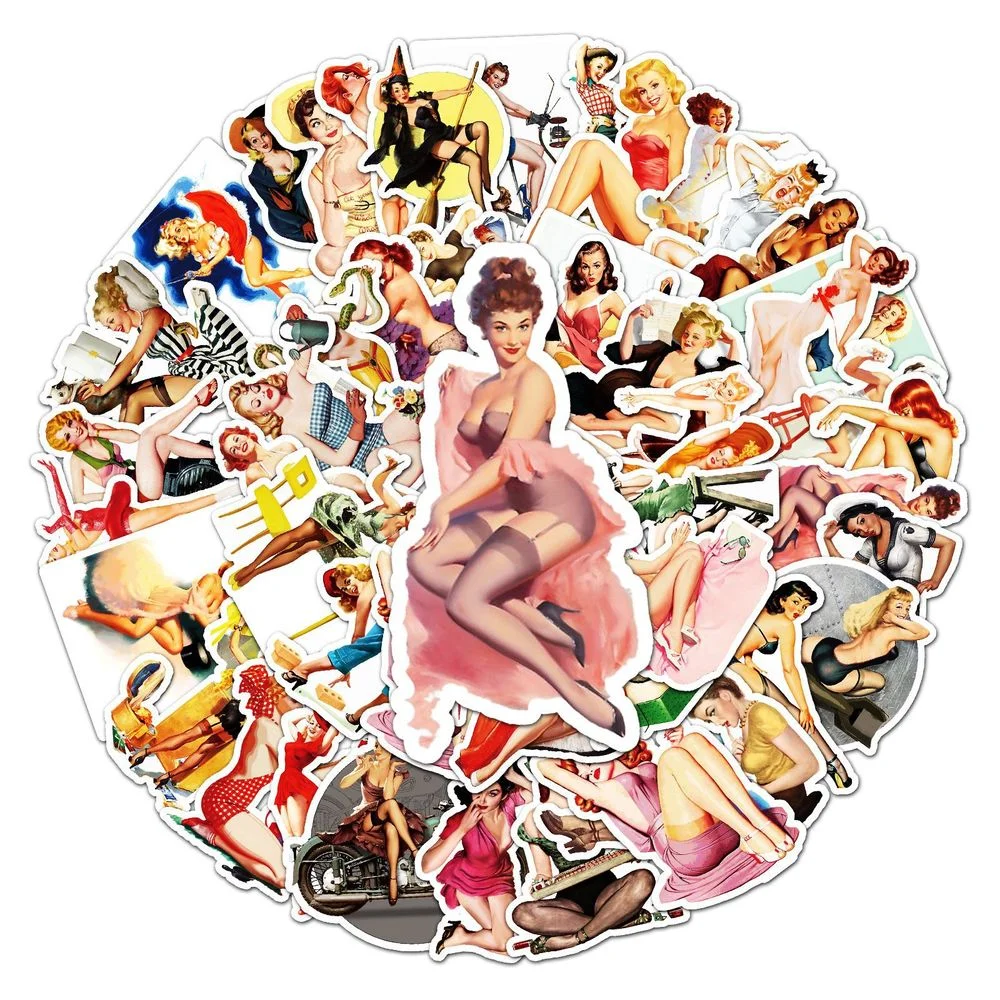10/50pcs Old School Tattoo Style Sticker Retro Pinup Girl Stickers Refrigerator Skateboard Case Decals PVC Scrapbooking Sticker