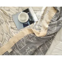 WASART Pure cotton twel muslin quilt blanket cartoon cat print luxury double bed summer bedspread thin duvet king size bedding 4