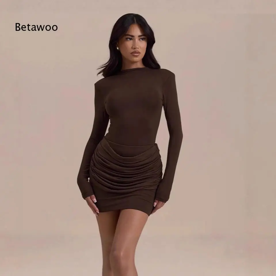 Women's Long Sleeve Ruched Bodycon Mini Dress Sexy Club Party Wear Solid Color Casual Fall Winter Outfit Fashion Tops Dress