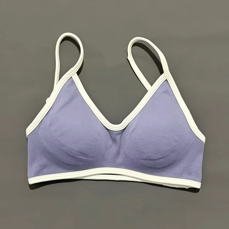 Kontrast-BH für Damen, rückenfrei, gestrickt, Sport-BH, einfarbig, für Fitnessstudio, Fitness, Top mit Brustkissen, sexy Straps-Yoga-Sport-BH – Detail 17