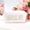 Bride Makeup Bag Cosmetic Bag PU Leather Toiletry Bag Pearl Rhinestone Letter Patches Bling Bride Gifts Zipper Purse Travel Orga 6