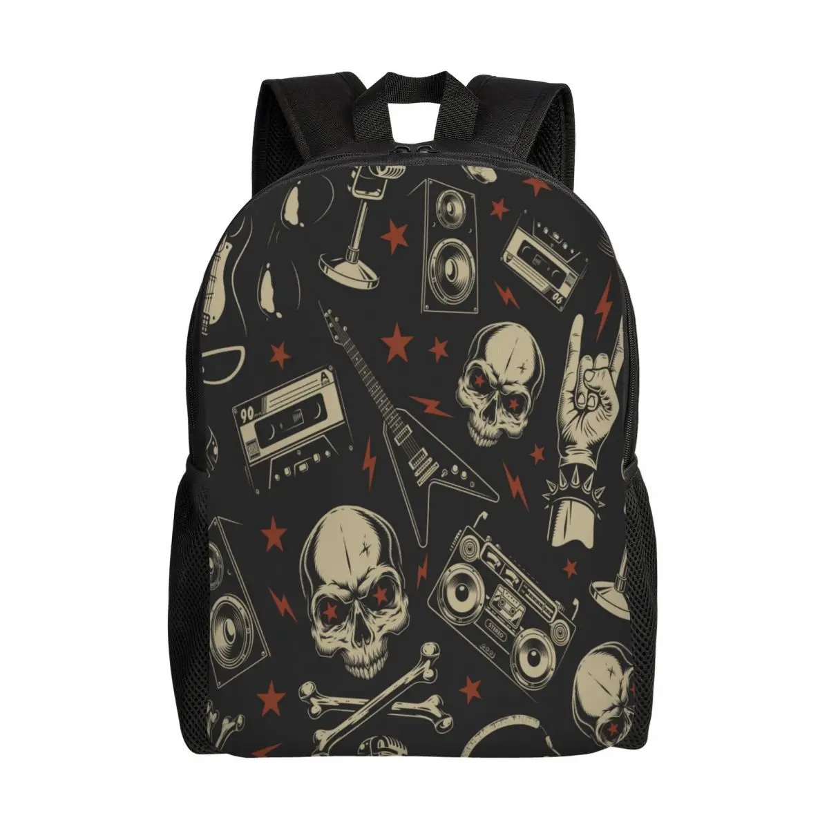 

Shoulder Backpack Casual Hiking Skull Musical Electric Guitar And Cassette School Bag Travel Laptop Rucksack
