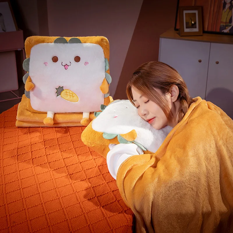 Couverture 3 en 1 en peluche pain oreiller, poupée de Toast mignon  chauffe-main oreiller canapé décoration de la maison jouets pour enfants  cadeau