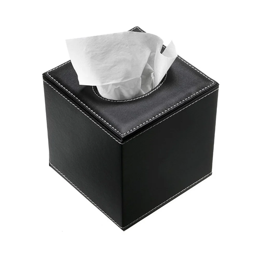 Black Pu Paper Holder Square Tissue Box Napkin Storage Towel Container Home Office Hotel Room ganization 3