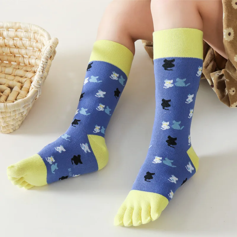 

3 Pairs Kids Cartoon Calf Socks 5 Fingers Cute Dog Cat Squirrel Animal Socks Baby Boys Girls Cotton Warm Long Socks with Toes