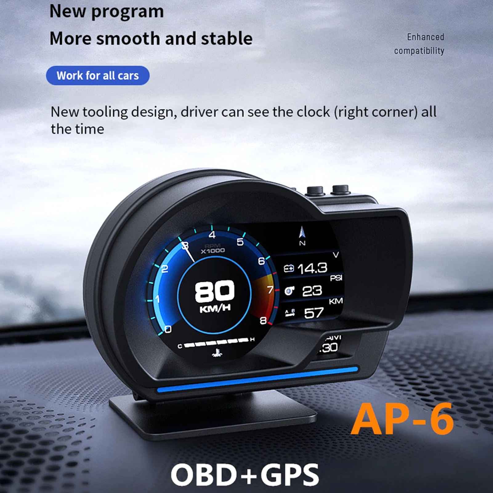 Display Head up per auto, misuratore intelligente OBDII + GPS Tachimetro ad alta definizione Strumento diagnostico per auto Eliminazione del codice di guasto OBD - Image 2