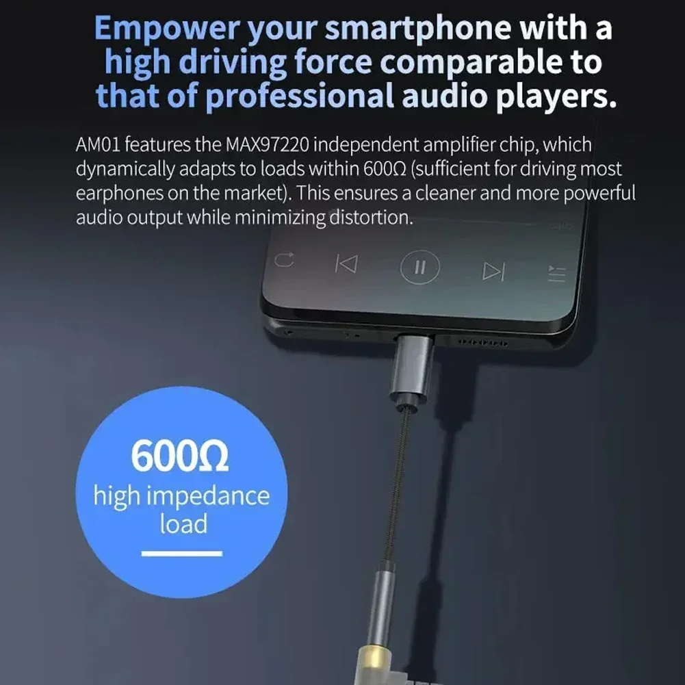 For KZ AM01 Type-C To 3.5mm Audio Adapter DAC IC Dual Chip Earphone Audio Cable High-Quality Adapter dac cables,earphone cable dac