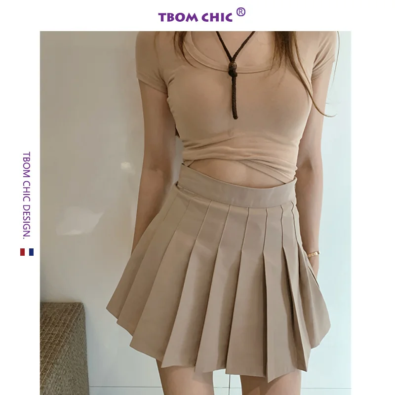 

Spring new suit material high waist pleated TB short women's autumn winter anti-running skirt spring and summer