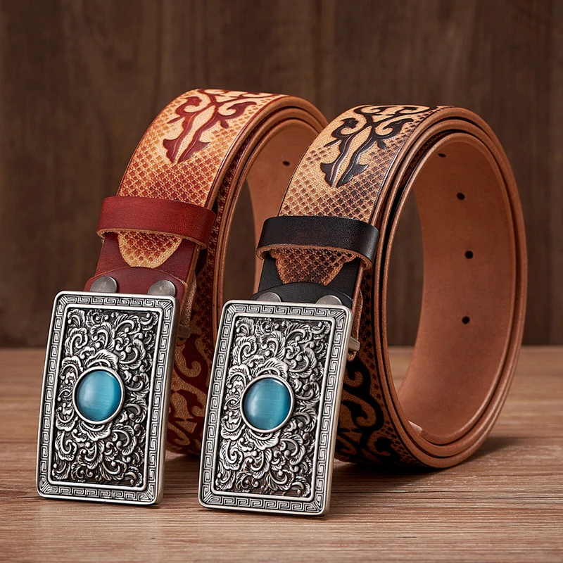Luxury Handmade Real CowSkin Genine Leather Belts for men, Embossing Wide Cowboy Strap Belt, Metal Unique Buckle belt Sb2cc8622d10e4d99bd610b20050773c1w