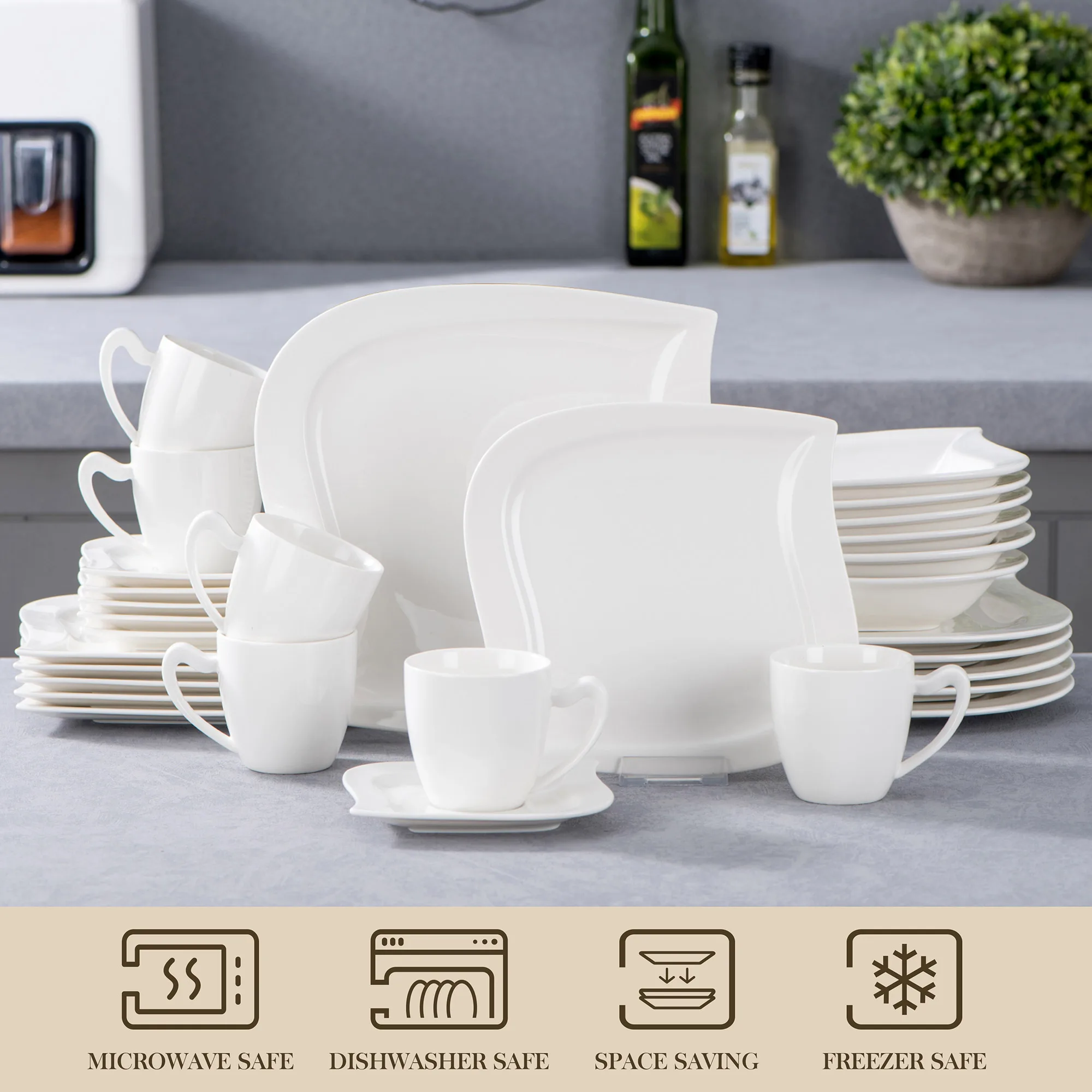 MALACASA 2-Piece White Porcelain Dinnerware in the Serveware