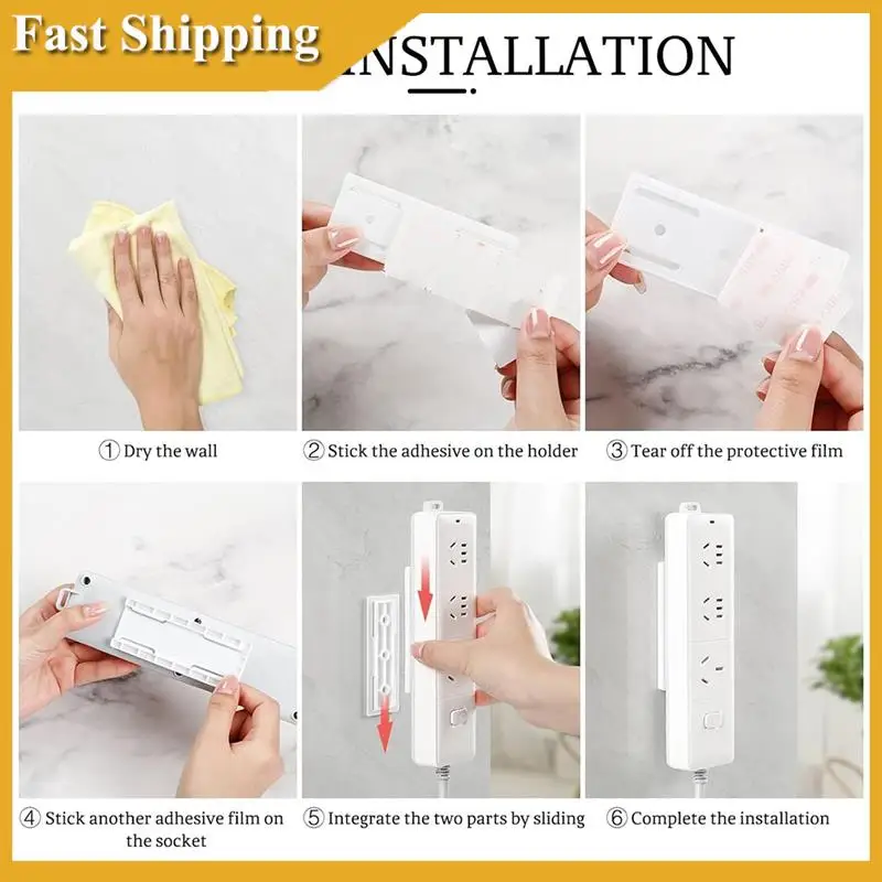 Desktop Socket Holder, Plug-In Surge Protector Bracket, Desktop Mobile Self-Adhesive Non-Punch Socket Bracket Durable