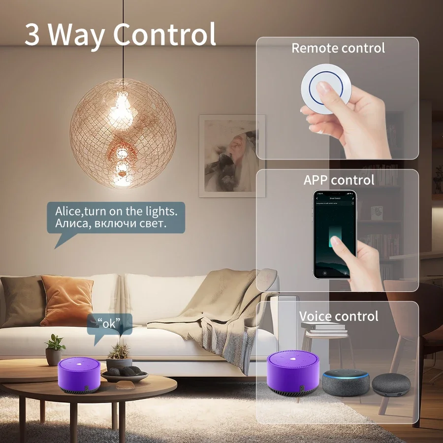 Tuya WiFi 스마트 스위치 16A 20A 100-240V 릴레이 컨트롤러 RF433Mhz 무선 원격 제어 LED 램프에 대 한 미니 라운드 패널 스위치