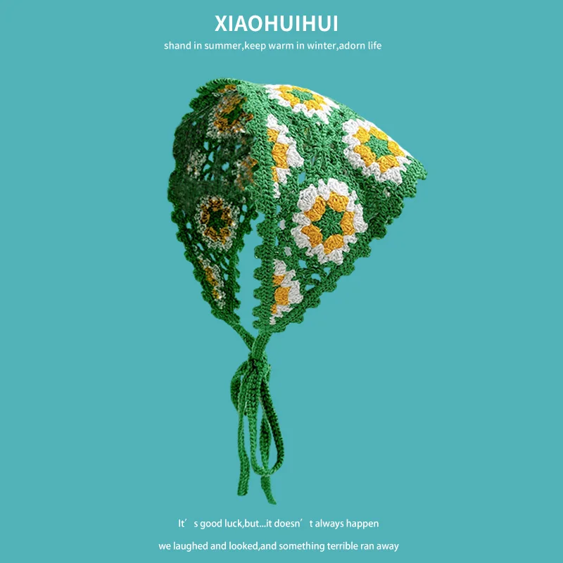Neue Y2k Französisch Retro Gestrickte Handgemachte Dreieckige Schal Sommer Multi-farbe Reise Süße und Niedliche Häkeln Literarischen Kopftuch hut – Detail 10
