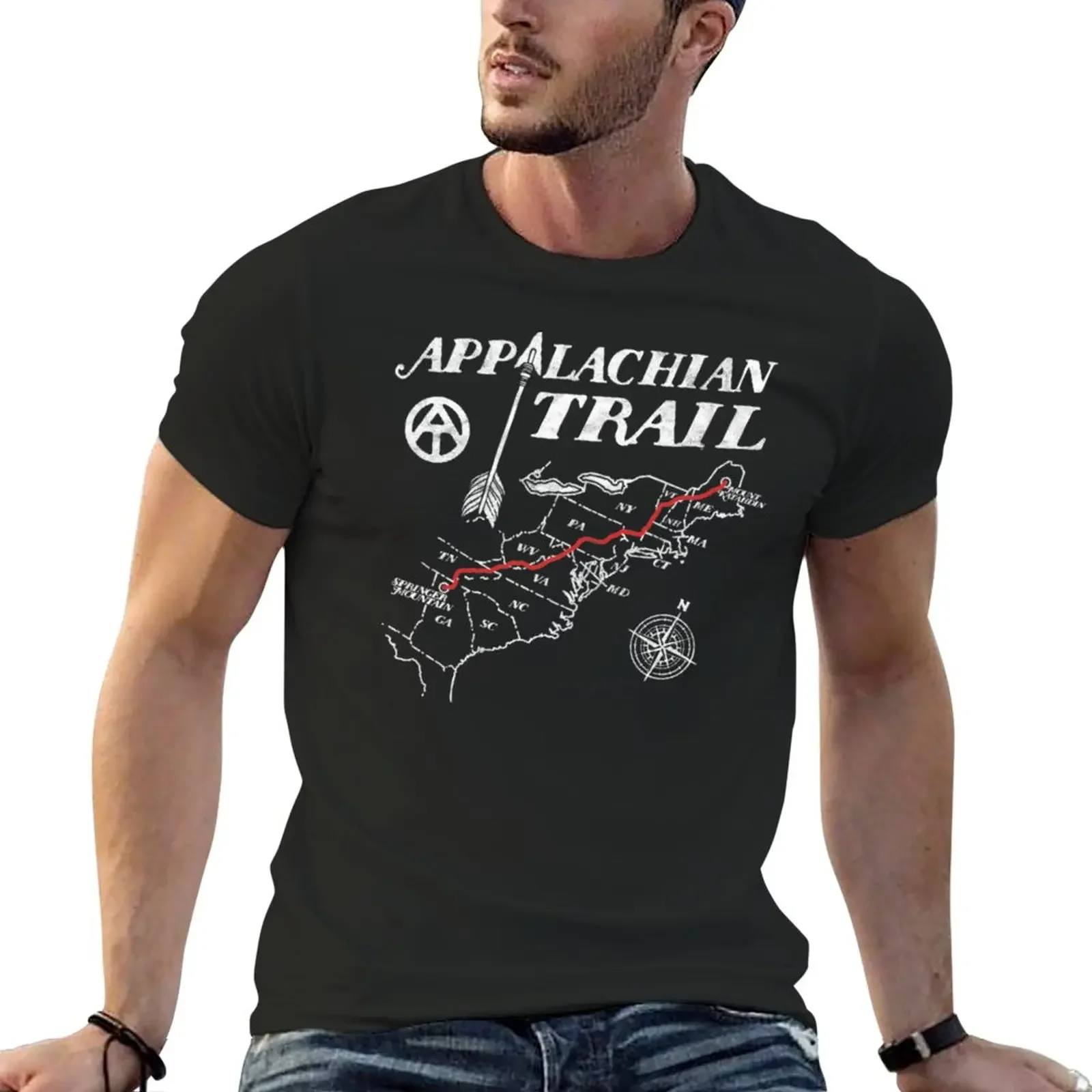 

Appalachian Trail Map Retro Minimalist Vintage Hiking T-Shirt blacks hippie clothes oversized t shirt men