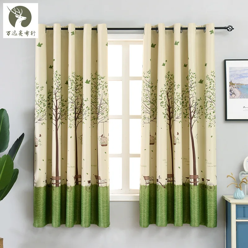 

Light Blocking Fabric Printed Children's Bay Window Rental Room Simple Finished Product Curtains for Living Dining Room Bedroom