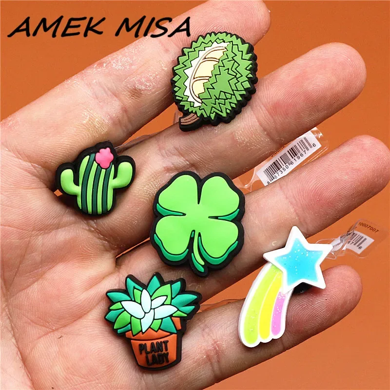 Shoe Charms PVC Shoe Charms Accessories Cute Cactus Clover Meteor Durian For Clog Buckle Clip Kids Gift