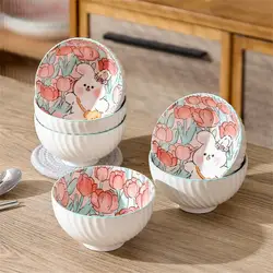 Soup Bowl Underglaze Color Rabbit Japanese Fresh Ins Wind Home Kitchen Supplies Gift Box Cartoon Cute No Fading Tableware