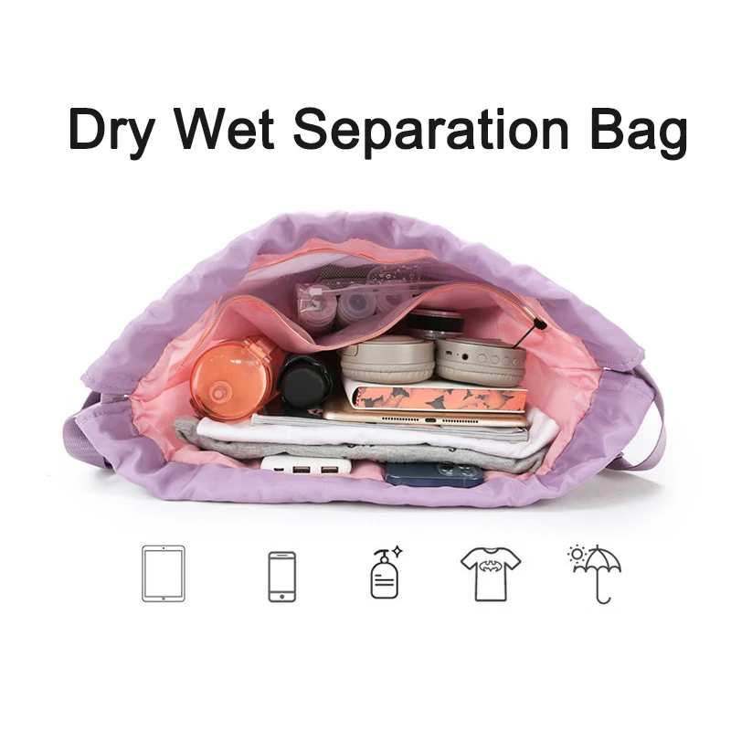 Waterproof Travel Fitness Drawstring Bag Women Training Gym Backpack Swimming Bag Beach Storage Backpack with Shoe Compartment