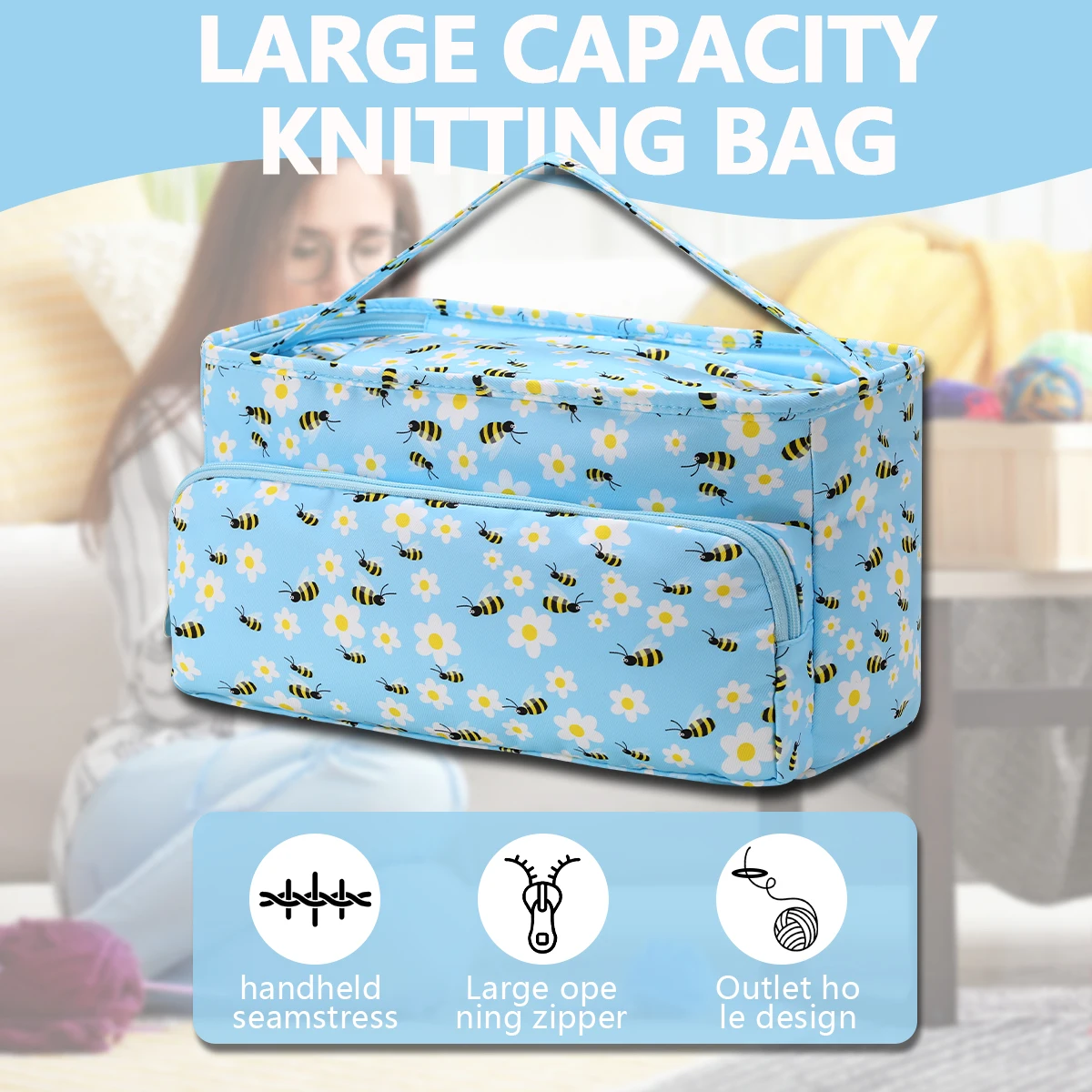 Empty Yarn Storage Bag Portable Knitting Tote Travel Bags Waterproof Sewing Tool Accessories Crochet Hooks Knitted Bag Gift For sewing accessories,yarn storage bag,yarn storage organizer