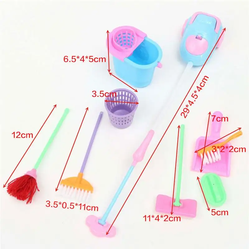 9PCS Set Play House Toys Realistic Cleaning Toys Kitchen Accessories Broom And Mop Toy Kitchen
