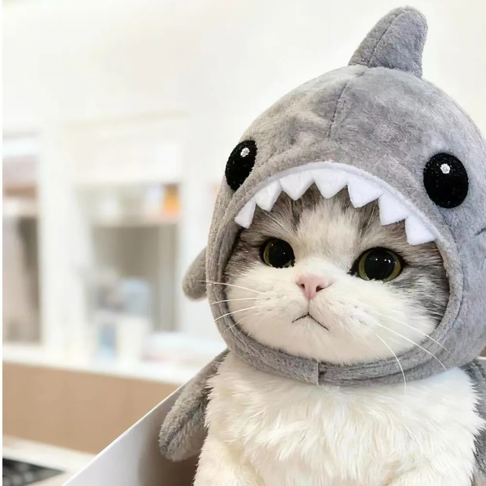 Puppy Dress Up Adjustable Cat Shark Headdress Warm Cartoon Pet Cosplay Headwear Cute Soft Cat Warm Hat Christmas