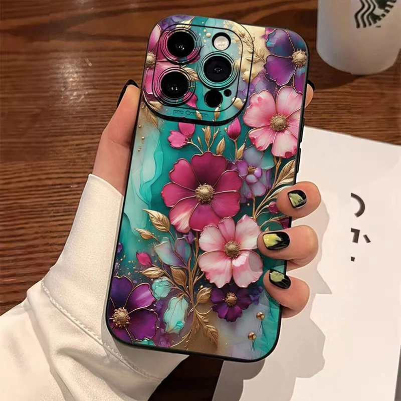 Vintage Floral Pattern Phone Case For Samsung Galaxy S26 S25 Ultra S24 FE S23 Plus S22 S21 A56 A36 A15 A55 A35 A54 A34 A53Cover