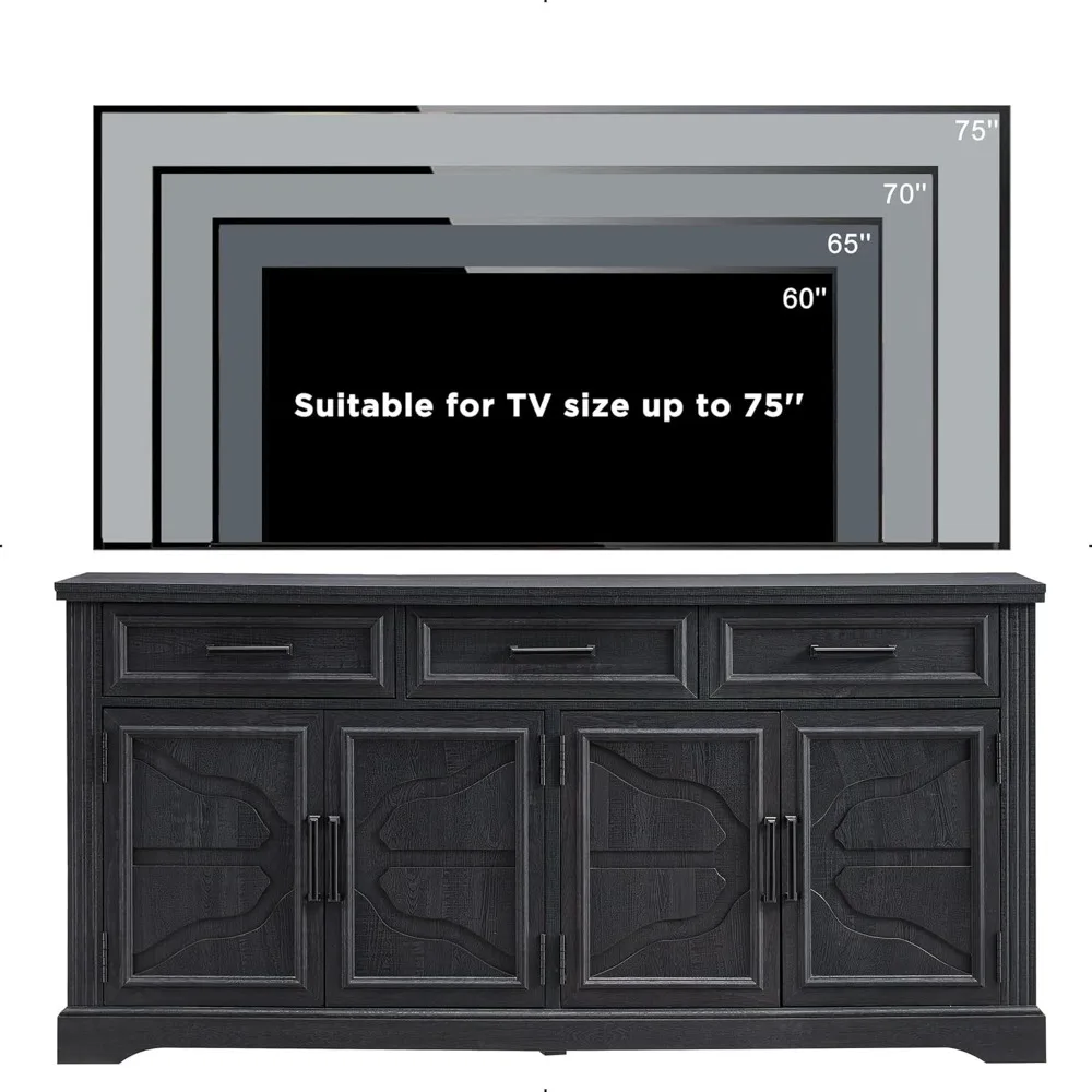 TV Stand for TVs Up to 75", 66" Wide Entertainment Center with 4 Door & 3 Drawers, Media Console Table for Living Room, Black 5