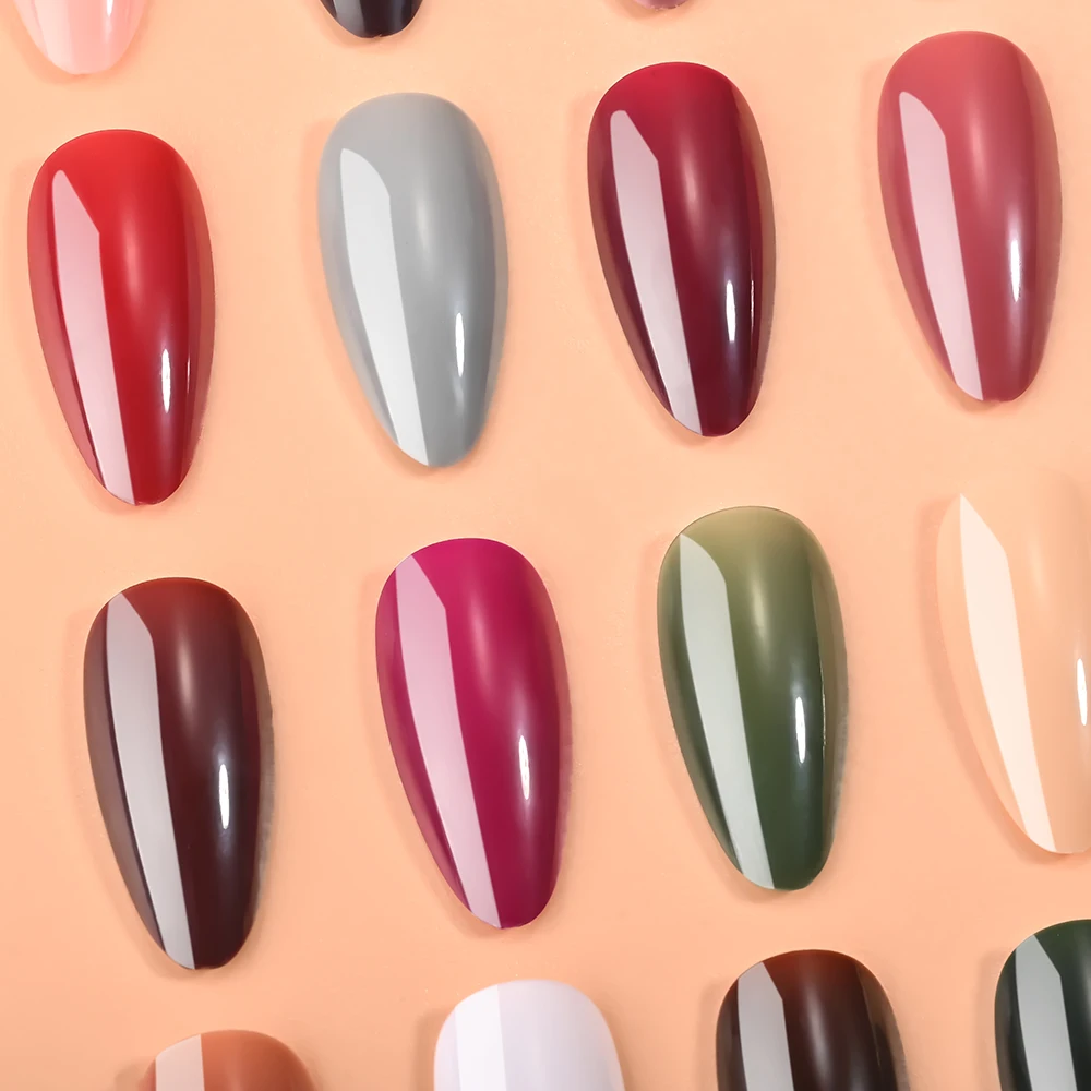 24 Farben, 288 Stück, glänzend, mittelgroß, Mandel-Kunstnägel, einfarbig, einfacher Nagel zum Aufdrücken für Frauen, tragbar, bunt, falsche Fingerspitzen, 1 – Detail 8