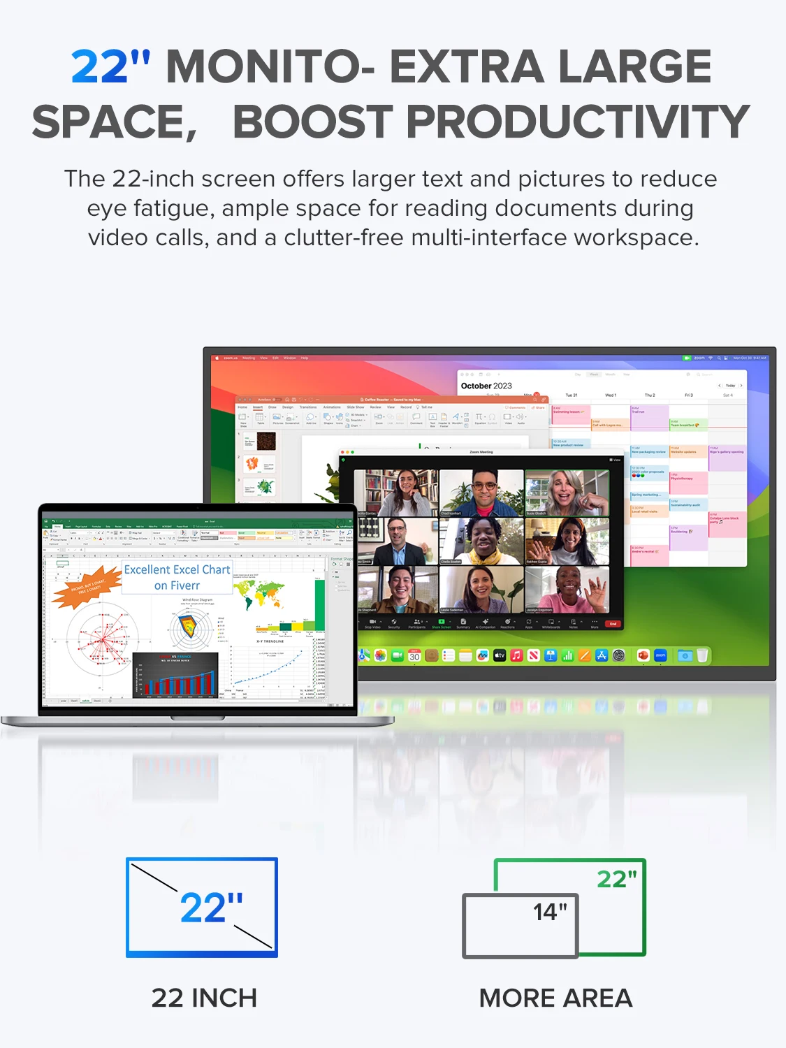 EVICIV UMax 22" Portable Monitor 1440P Computer Display with VESA & 180° Adjustable Stand for Laptop PC Mac Phone Game Console - Image 2