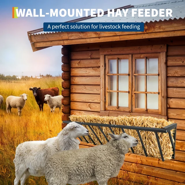 Wall Mount Hay Feeder Rack, Heavy Duty Carbon Steel Hay Holder, Large Capacity for Horses Goats Cattle Sheep Livestock,Farm Use