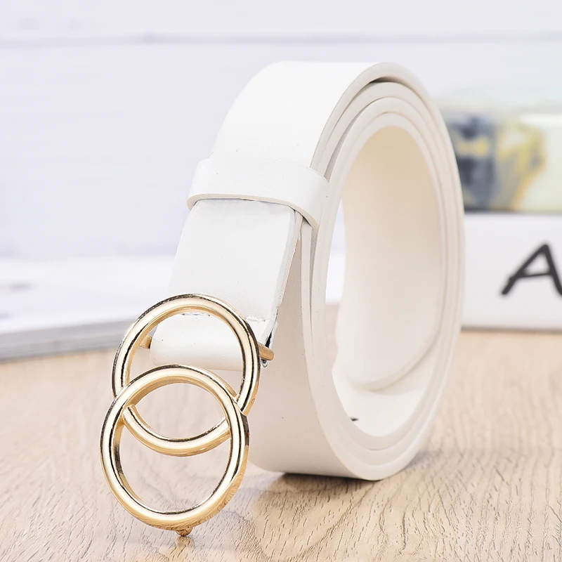 Women's Belt Trend Double Round Buckle Belt Simple And Versatile Youth Belt Pu Leather Belt Paired With Jeans Skirt Women Belts