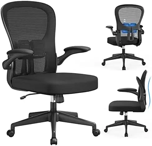 

Desk Chair - Ergonomic Office Chair Swivel Computer Chair with Flip-up Armrest, Adjustable Lumbar Support, Height Tilting Adju