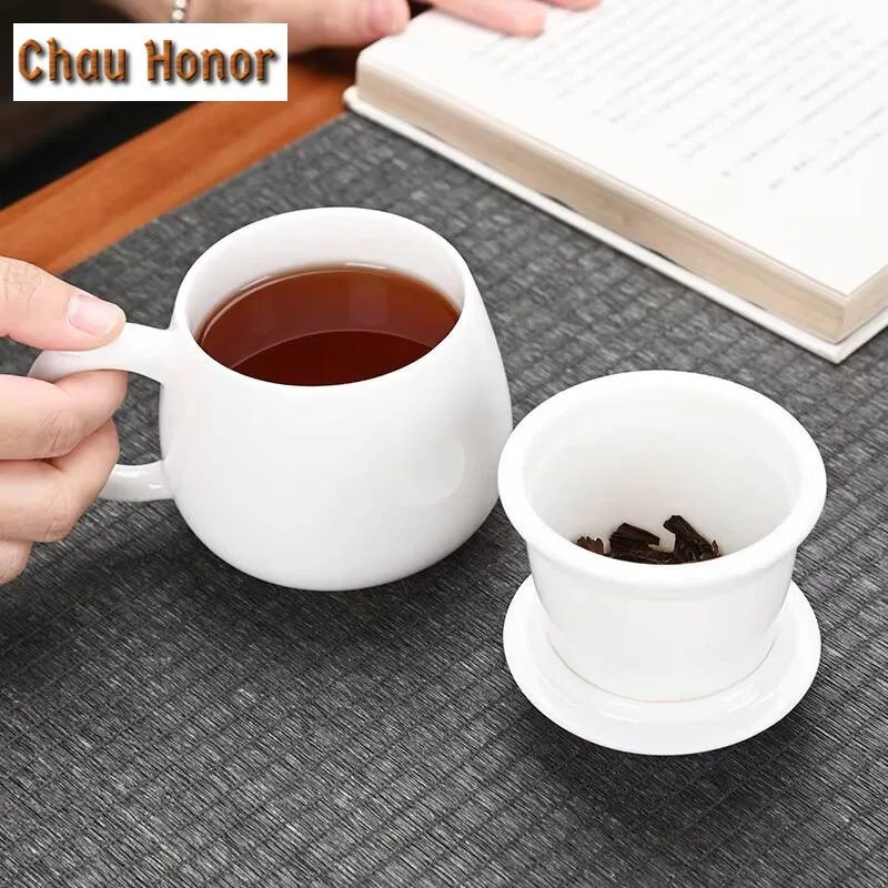 350ml Dehua White Porcelain Mug Retro Water Separation Coffee Cup Mug with Handle Tea Maker Personalized Mug Cha Ornaments Gifts