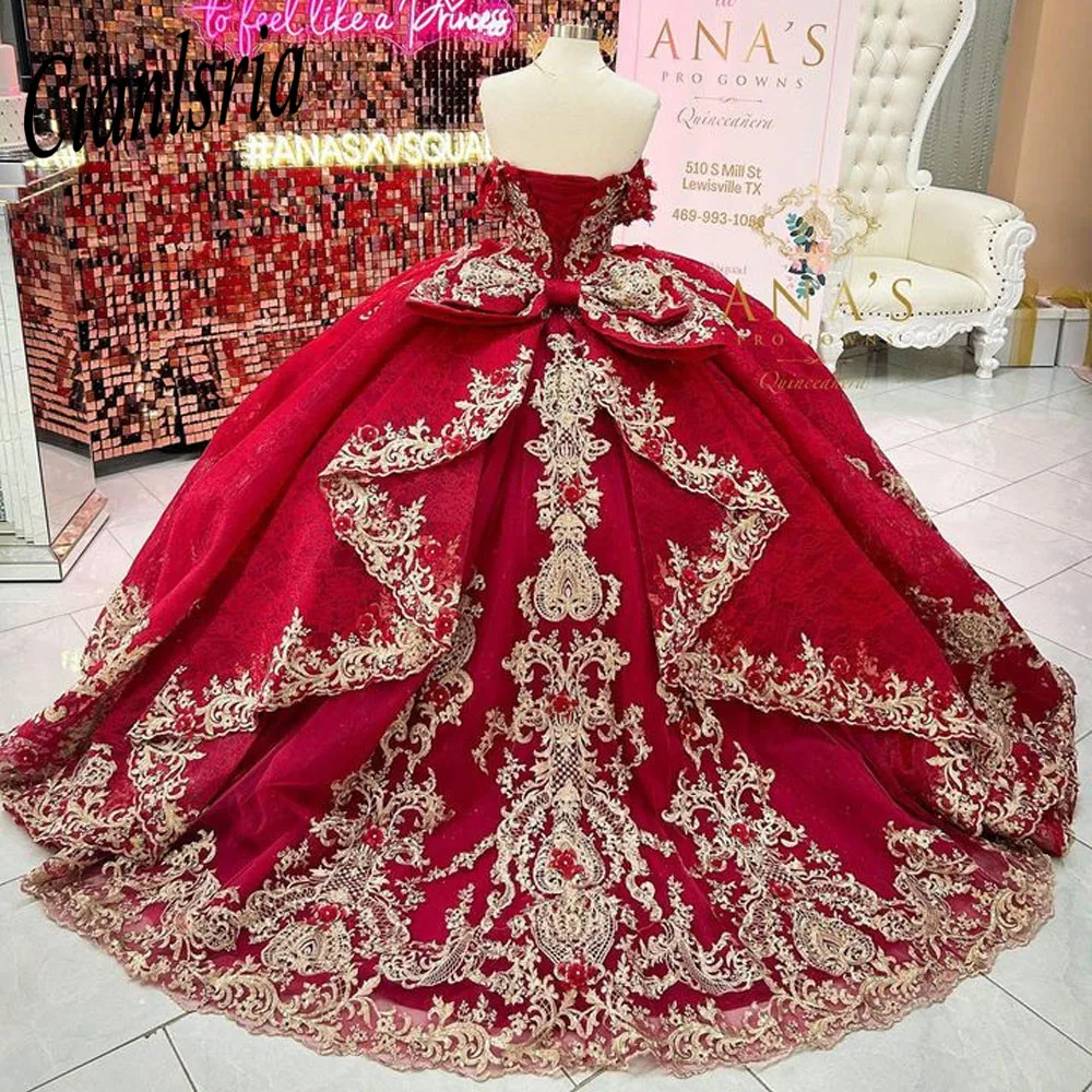 레드 연인 볼 가운 성인식 드레스 아플리케 생일 파티 가운 술 댄스 파티 드레스, Vestido 드 15