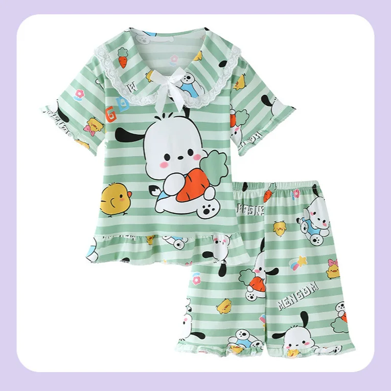 Kawaii Kuromis Pijama Pyjamas Children's Short-sleeved Set Imitation Cotton Pajamas Set Summer Thin Girls' Homewear Set Treasure