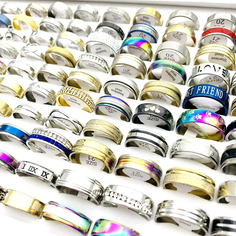 

150PCs Men Trendy Rings Stainless Steel Fashion Jewelry For Women Party Favor Mix Styles Wholesale Size 7-12