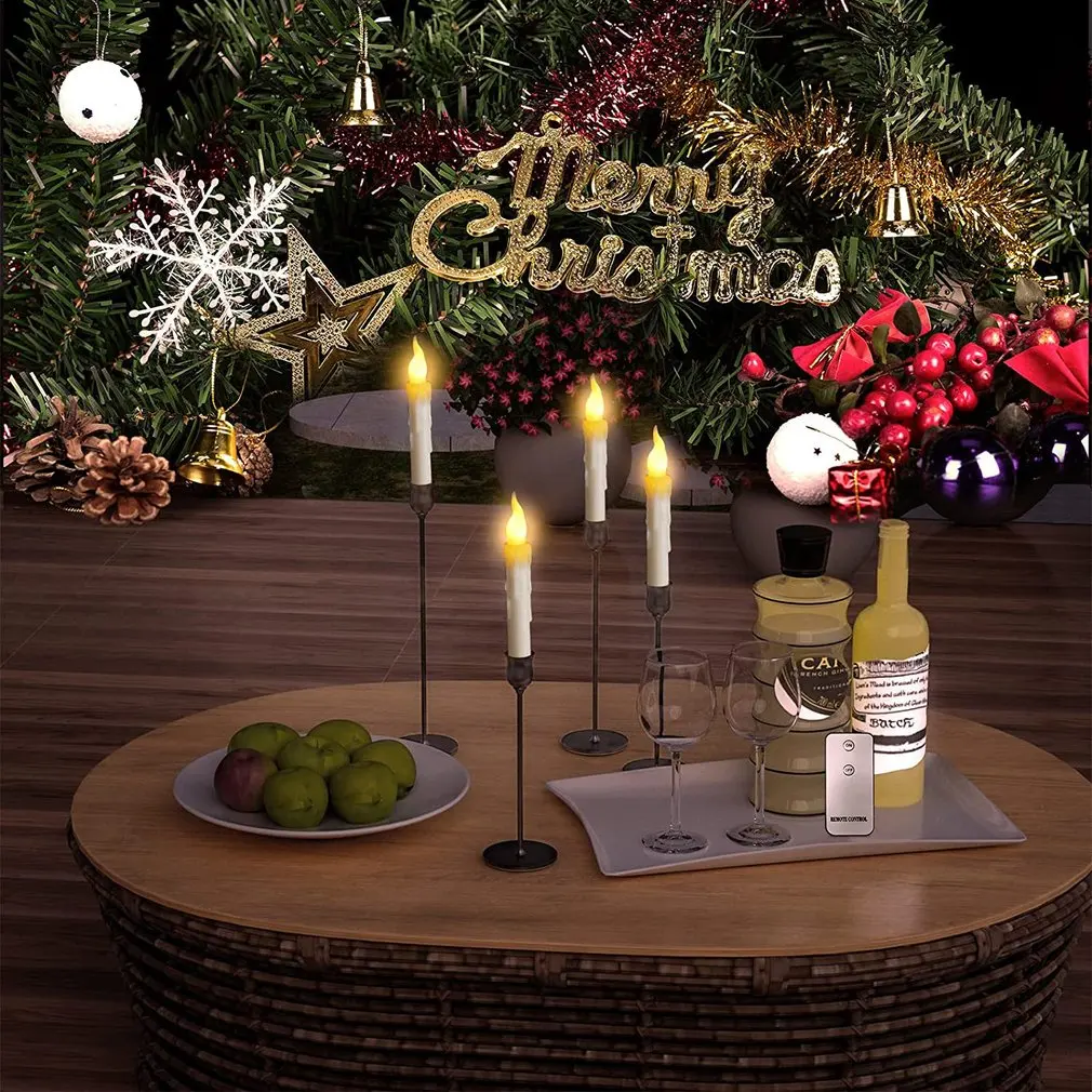 

Floating LED Candles with Magic Wand Remote Control Flameless Remote Taper Electronic Candle Halloween Party Decor Candle Lights