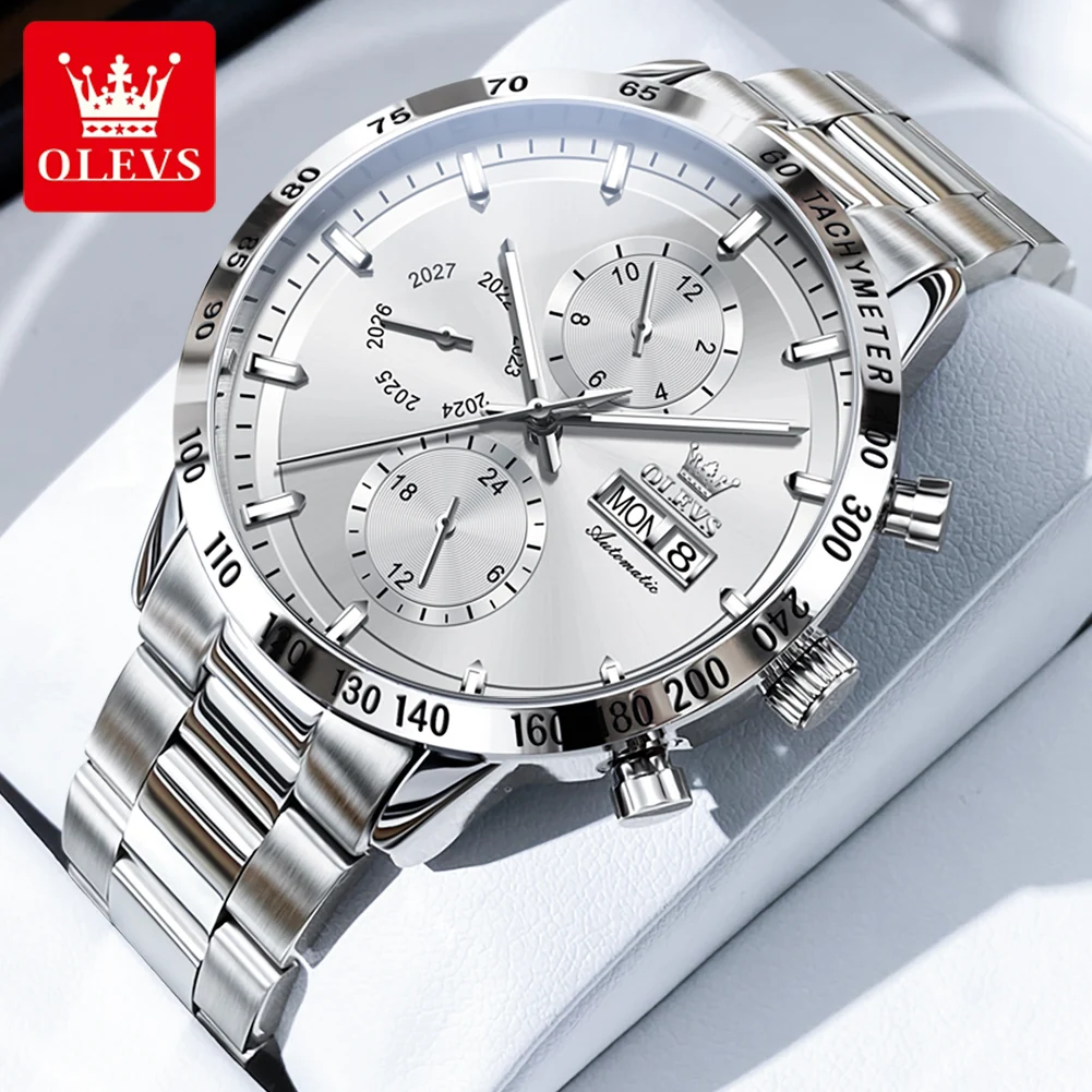 

OLEVS 6683 Luxury Man Watch Original Chronograph Waterproof Dual Calendar Stainless Steel Men's Automatic Mechanical Wristwatch