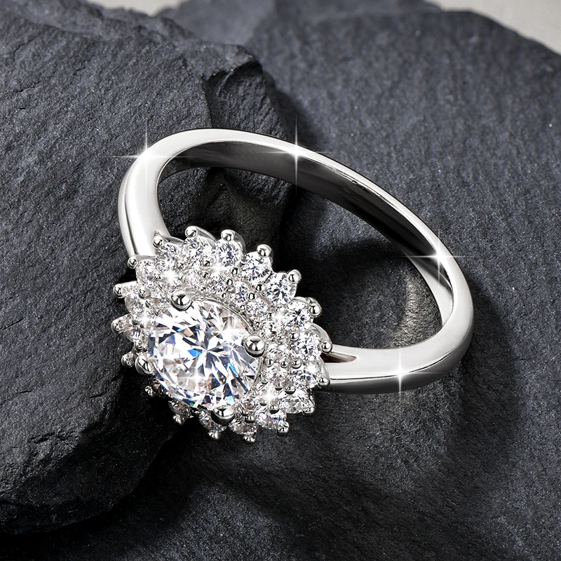 Rrjzz 1CT CZ Lab Imitation Diamond 14K vergoldeter Blumenring mit kubischem Zirkonia, Sonnenblumen-Ehering für Frauen, Schmuck, Geschenke – Detail 14