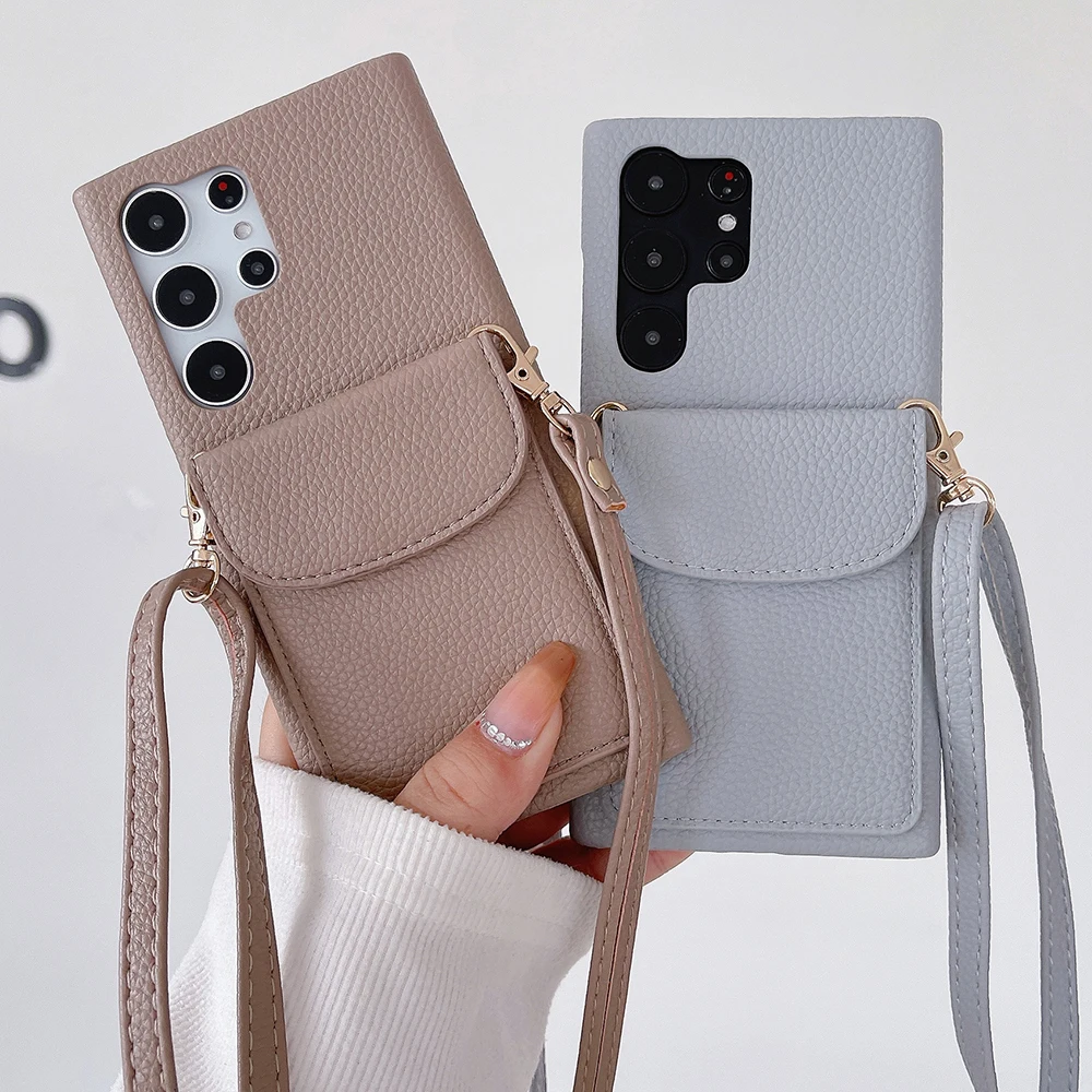 Luxury Leather Wallet Crossbody Lanyard Case with Card Slots