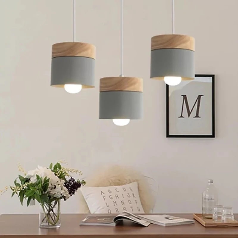 Pendant Lights Wood Iron E27 for Living Room Bedroom