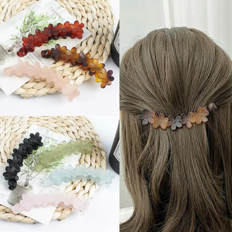 Damen Blumen-Bananenhaarspangen Elegante Haarklammern Bananenclips Pferdeschwanz-Haarspangen Haarnadeln Kopfschmuck Styling-Accessoires – Detail 1