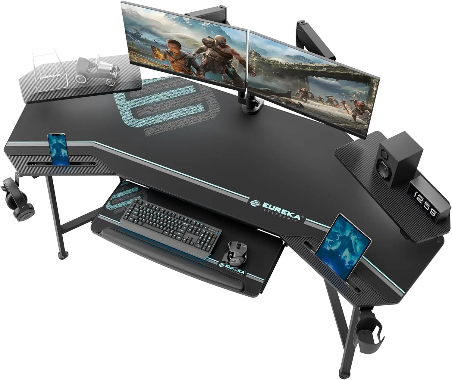 

ERGONOMIC Gaming Desk , 72" Large Wing-Shaped Studio Desk Holder for Live, Streamer