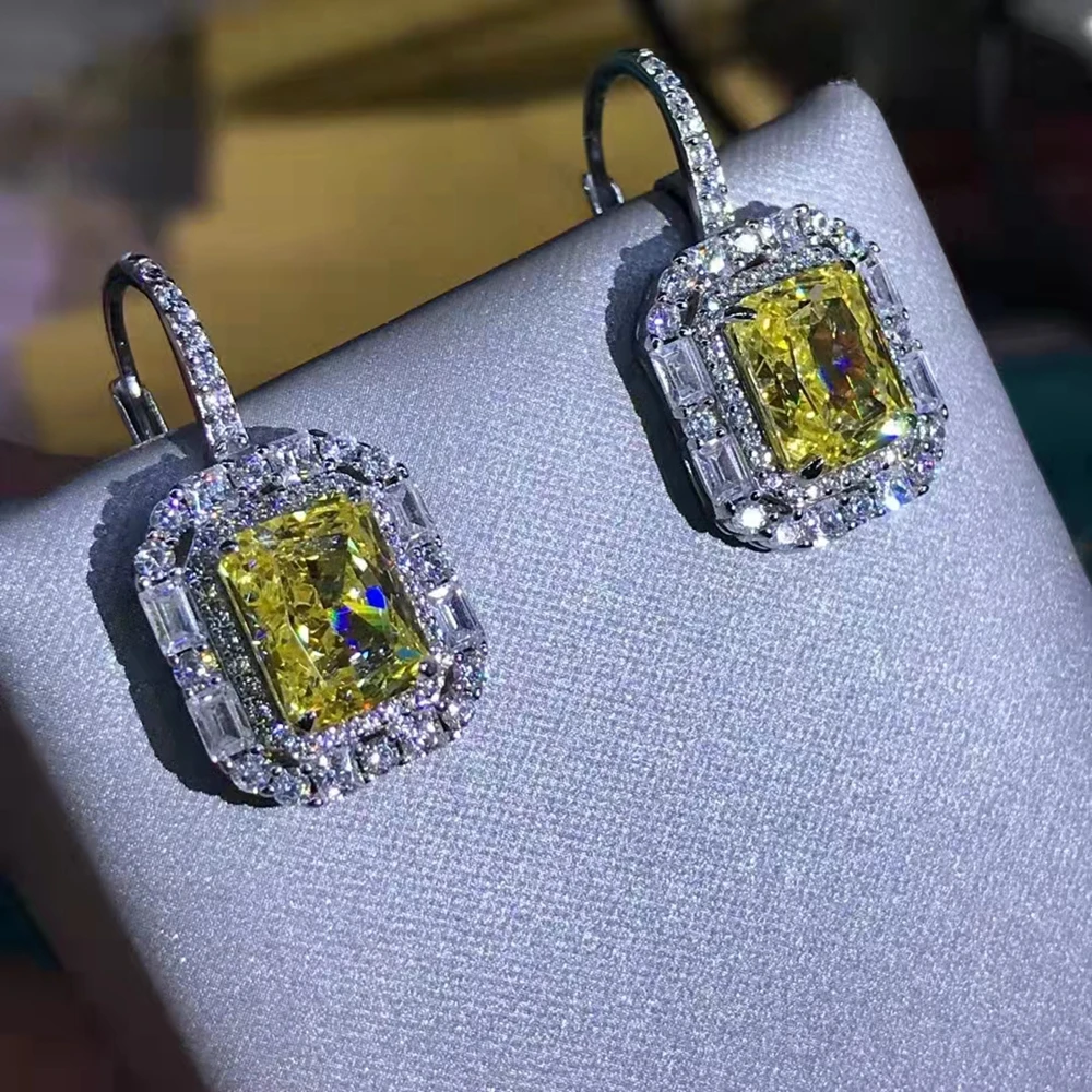 Wong Rain Classic 925 Sterling Silver 2CT VVS 3EX Crushed Ice Cut Created Moissanite Gemstone Fine Jewelry Women Dangle Earrings