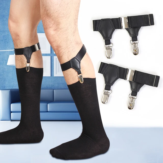 Ligas de calcetines negros para hombre, tirantes de calcetines