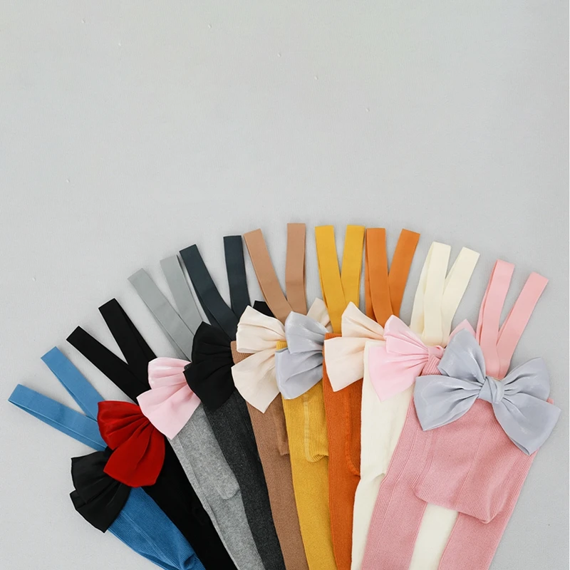 Pudcoco Toddler Girls Pantyhose Elastic Suspender Pants Bowknot Stockings Slim Fit Pantyhose Tights For Spring Fall 0-3T