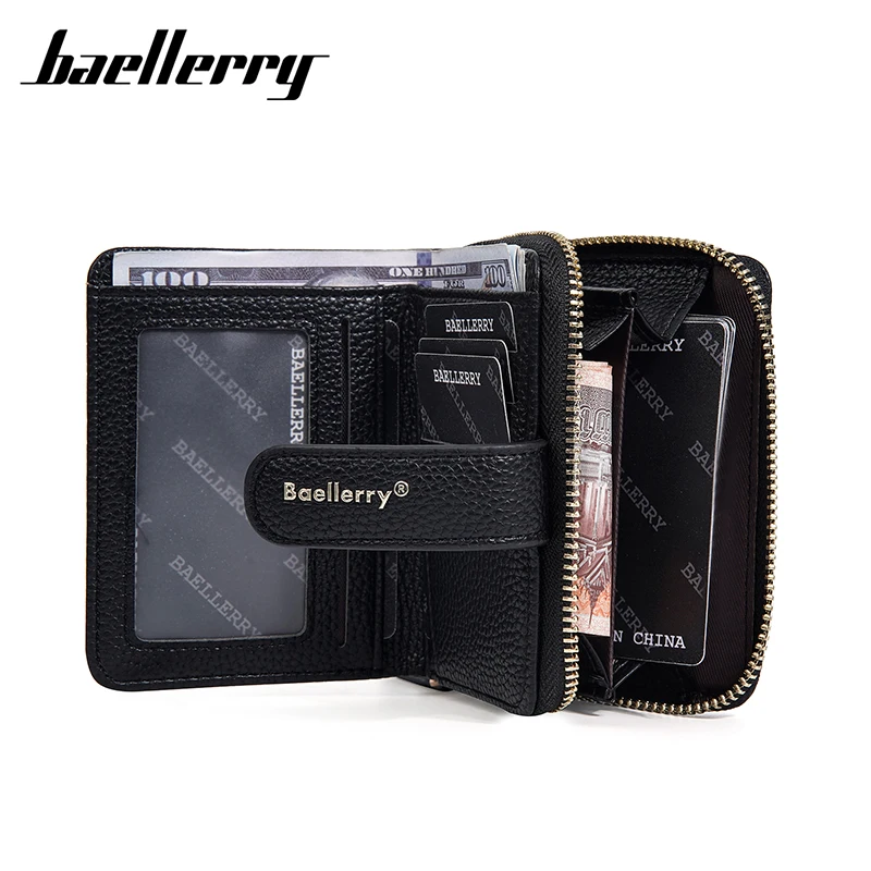 Big Capacity Card Holder Women Short Wallets Classic Zipper Coin Pocket Female Purses PU Leather Photo Holder Money Clip